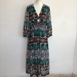 InTempo Women Elegant Multi-Color Floral Long Sleeves Maxi Dress SZ XL